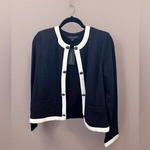 NWT Tommy Hilfiger Navy Blue with White Contrast Trim Open Front Jacket, Size M